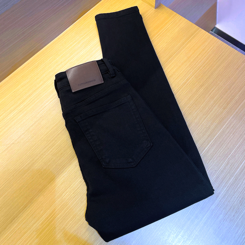 Four-Way Stretch Lyocell! Men's Nine-Point Jeans, Korean Style, Slim Fit, Stretchy Skinny Pants, Black Summer Nine-Point Pants Four-Way Stretch Lyocell! Men's Nine-Point Jeans, Korean Style, Slim Fit, Stretchy Skinny Pants, Black Summer Nine-Point Pants