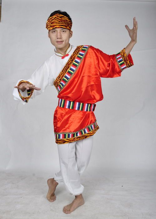 Ethnic minority adults men's clothing Tibetan gown clothing Tibetan dance performance costumes Tibetan stage performance wear red
