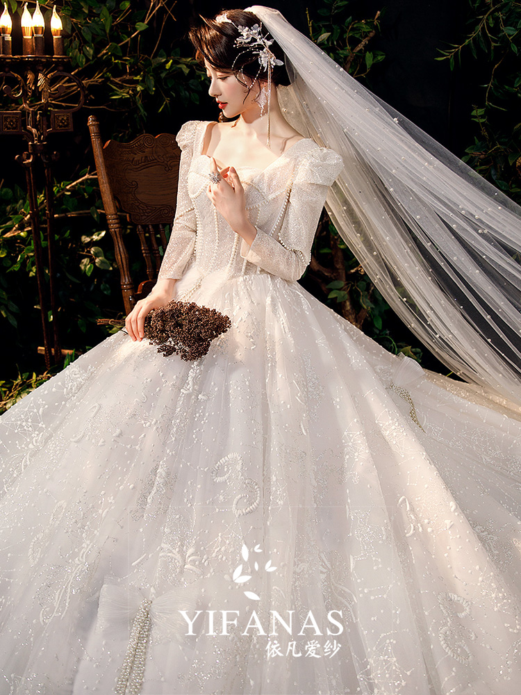 Long -sleeved wedding dress 2023 new bride main yarn female small, high -end texture big drag heavy worker cover arm Long -sleeved wedding dress 2023 new bride main yarn female small, high -end texture big drag heavy worker cover arm