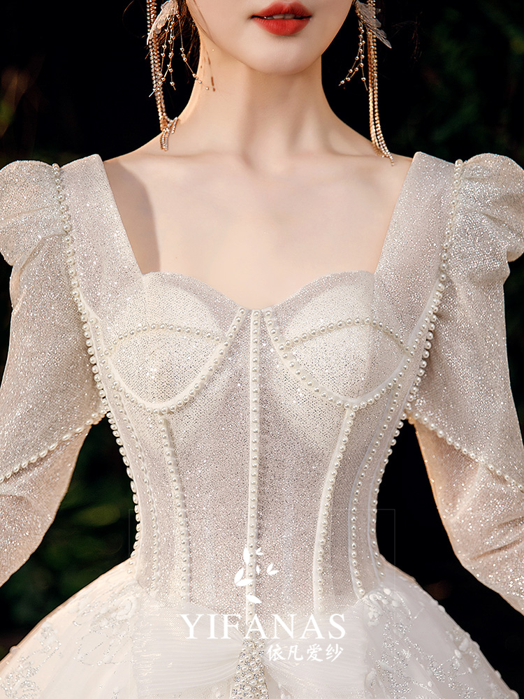 Long -sleeved wedding dress 2023 new bride main yarn female small, high -end texture big drag heavy worker cover arm Long -sleeved wedding dress 2023 new bride main yarn female small, high -end texture big drag heavy worker cover arm