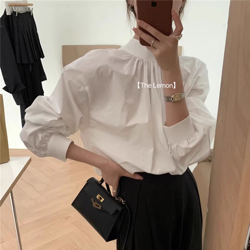 Spring and Autumn New Style Stunning White Long-Sleeved Shirt with Bow Tie, Light Luxury Korean Style, Reversible Stand-Up Collar Top for Women Spring and Autumn New Style Stunning White Long-Sleeved Shirt with Bow Tie, Light Luxury Korean Style, Reversible Stand-Up Collar Top for Women