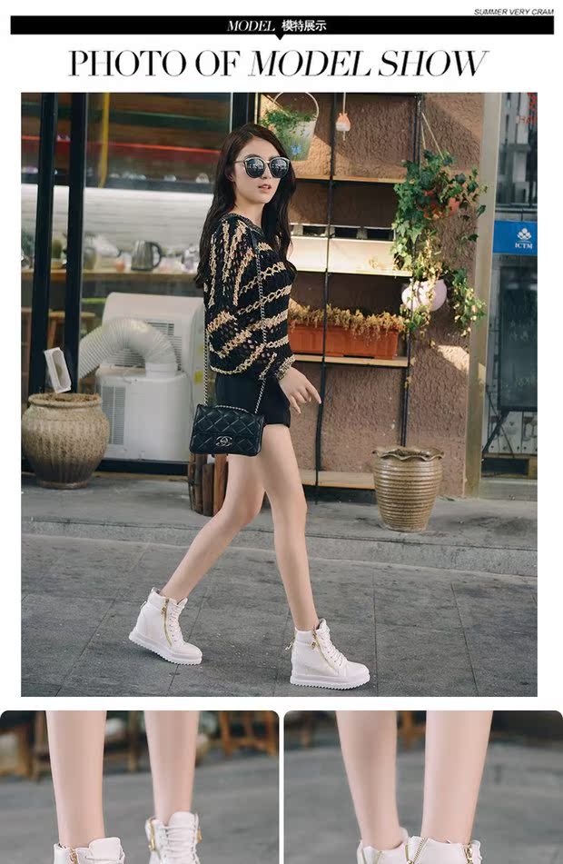 Phiên bản tiếng Hàn của khóa kéo nhỏ màu trắng giày đế bằng cao của phụ nữ giày sneaker nữ chính hãng