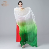 Древний стиль, танцевальный веер, шелковый танец, длинный веер, зеленый расширенный градиент, классический танец, длинный толстый веер, танцевальный реквизит