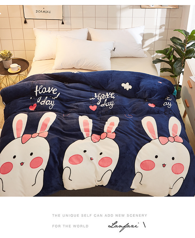 Flannel san hô quilt đơn mảnh mùa thu và mùa đông tóc ngắn lông cừu hai mặt cộng với nhung dày đơn quilt đôi 	bộ chăn phao ga gối