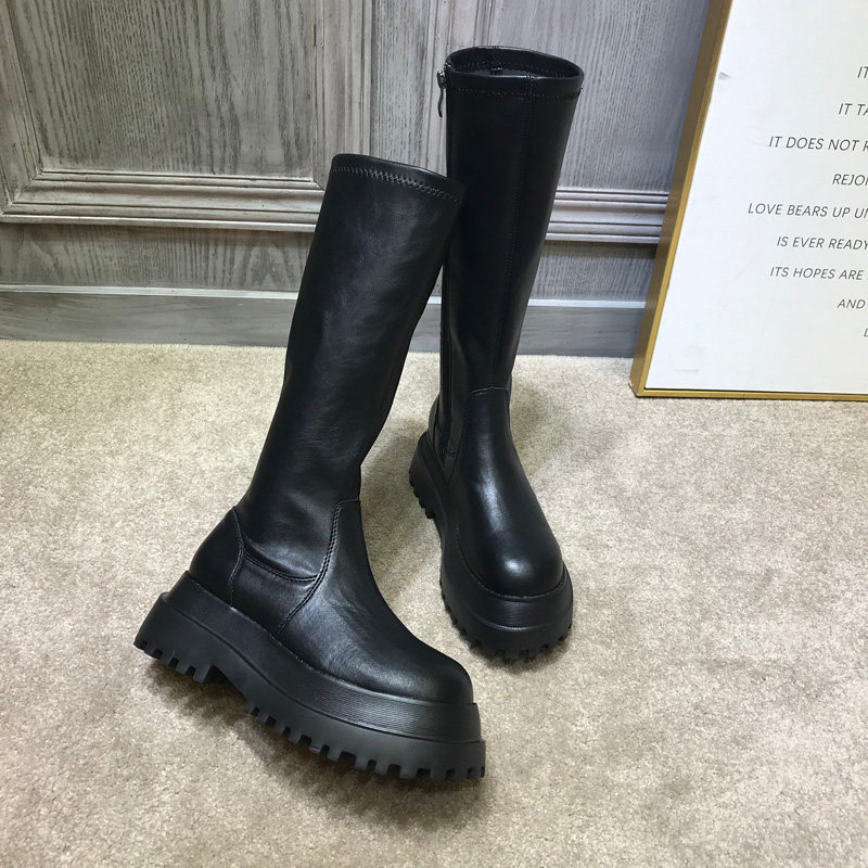 2021 European station autumn and winter new platform thick-soled elastic boots tall Martin boots thin boots boots women's fashion