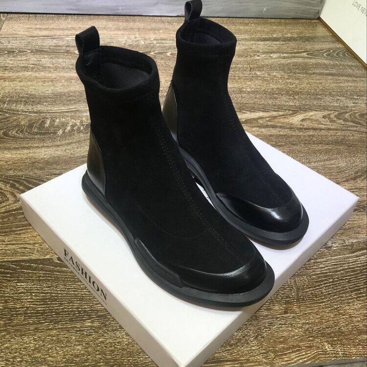 2022 European station autumn and winter new short boots elastic boots ins net red thin boots flat casual Martin boots women's tide