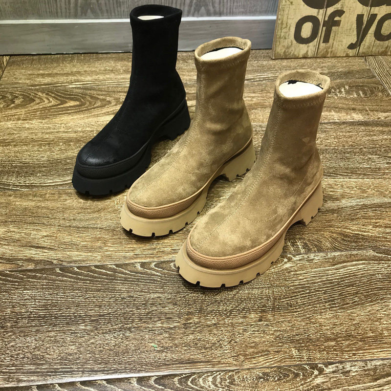 2022 - European station autumn and winter new pine thick elastic boots net red lean boots Martin boots tide