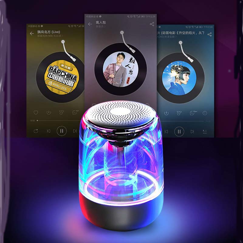 Portable Colorful Light Car Crystal Glass Speaker Wireless Bluetooth Speaker Subwoofer Gift Speaker