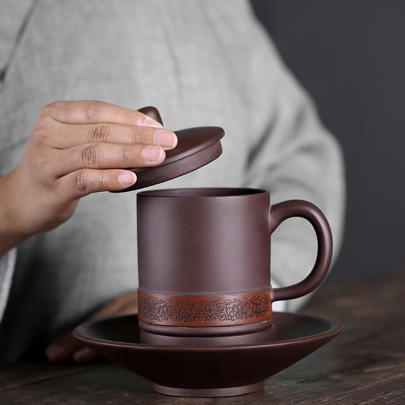Net Red Yixing Purple Sand Cup Kung Fu Purple Sand Tea Cup Full Hand Tea Tea Home Men's And Women's Cover Cup Purple Clay Office Cup