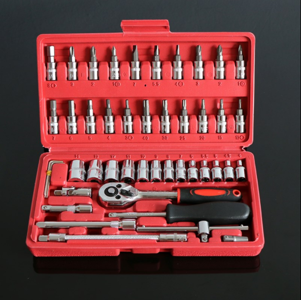 Socket wrench tool set combination 1 4-inch socket wrench ratchet wrench Auto repair small sleeve tool 46-piece tool set