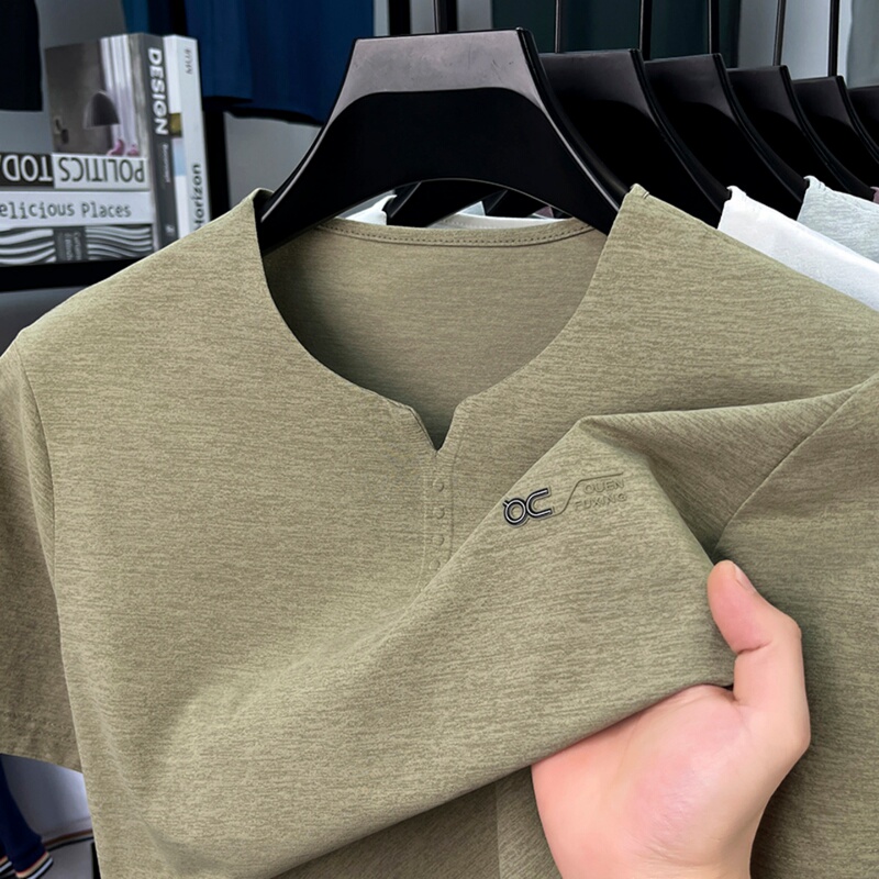 New Men's Pure Cotton V-Neck Short-Sleeved T-Shirt, Solid Color Sweetheart Collar Half-Sleeve Summer Wear, Trendy Korean Style Thin Casual Top