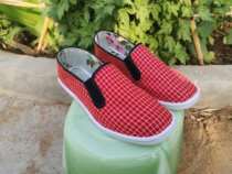 Lady student sleeve foot cloth shoes red pane soft bottom sloth person Single shoe One foot pedal flat heel working shoes casual