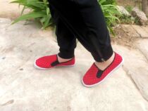 Spring and autumn tightness of cloth shoes red bottom white dot strips suede single shoe light core suede foot casual flat heel shoe low help