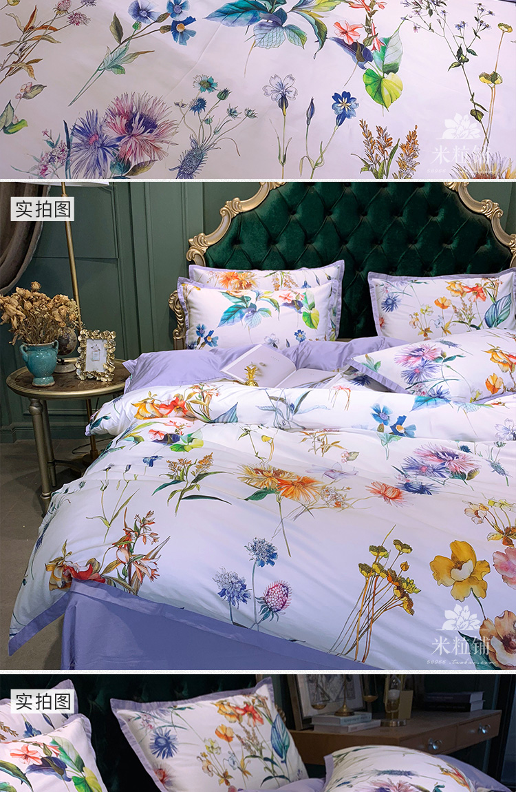 Phong cách châu Âu và Mỹ 60 in kỹ thuật số Ai Cập dài chủ yếu cotton satin bốn mảnh tấm vải lanh Bộ đồ giường 1,8m - Bộ đồ giường bốn mảnh bộ ga giường