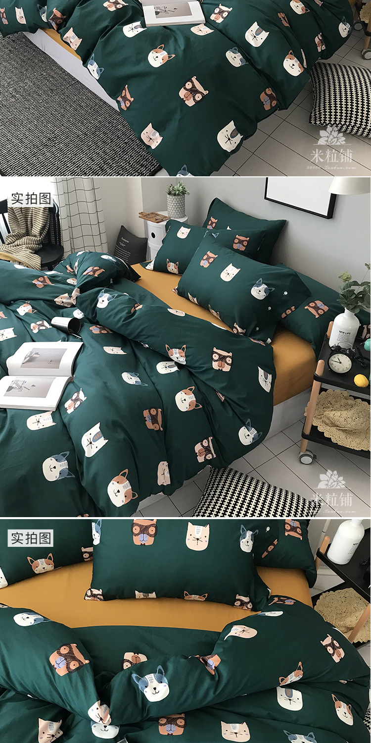 60 dài chủ yếu bông denim bông phim hoạt hình đậm giường chăn xanh nút in cute puppy động vật - Bộ đồ giường bốn mảnh mẫu chăn ga gối đệm cưới