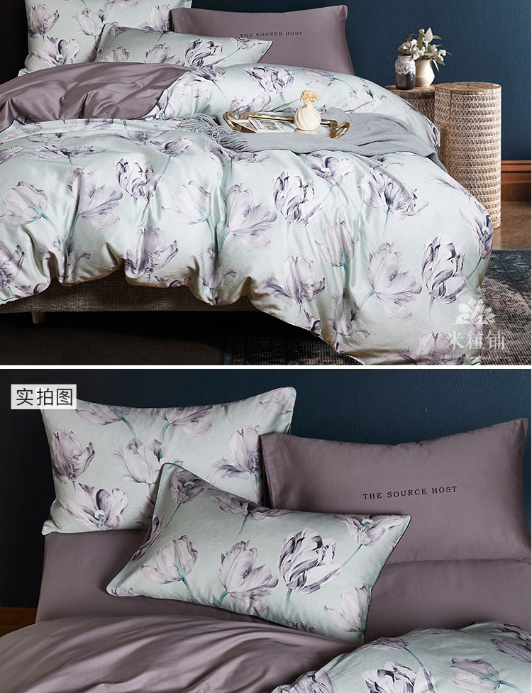 Mỹ 60 dài chủ yếu cotton in kỹ thuật số satin bốn mảnh bông tấm chăn bông trải giường - Bộ đồ giường bốn mảnh bộ chăn ga gối lụa satin