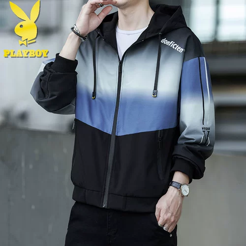 Playboy, мужская весенняя куртка для отдыха с капюшоном, осенняя, градиент, свободный крой