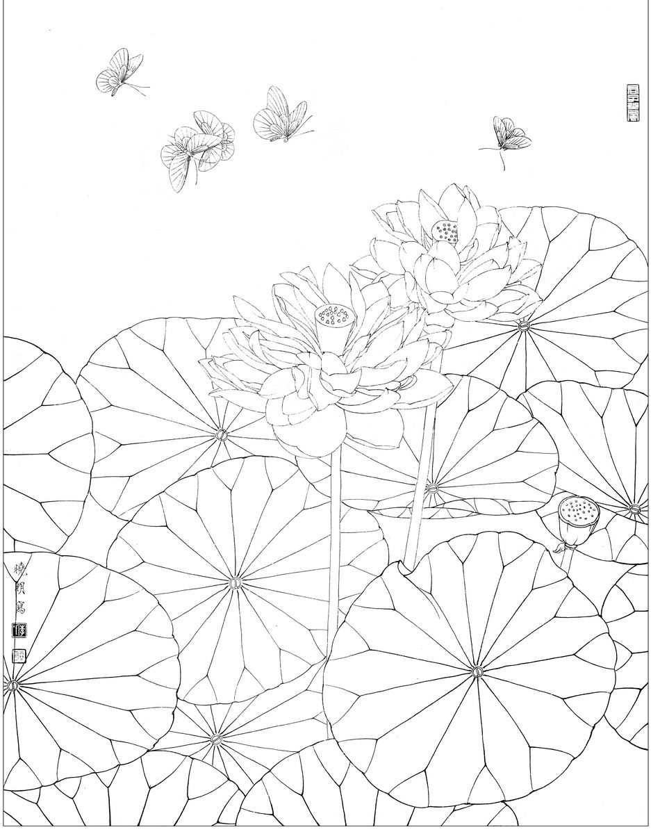 товар из китая 中国工笔画论坛李晓明原创工笔画底稿--君子爱莲送a3 彩图一张