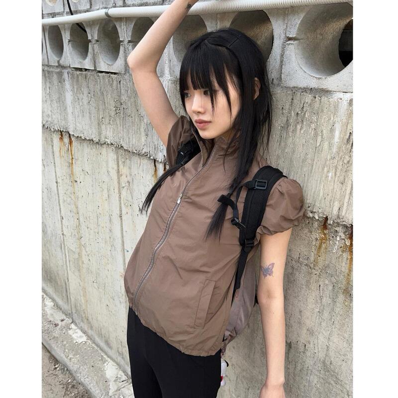 Cross-Border Foreign Trade Vacation Overseas Short-Sleeved Jacket Korean Stand-Up Collar Puff Short-Sleeved Jacket Shirt-Style Thin Coat for Women Cross-Border Foreign Trade Vacation Overseas Short-Sleeved Jacket Korean Stand-Up Collar Puff Short-Sleeved Jacket Shirt-Style Thin Coat for Women