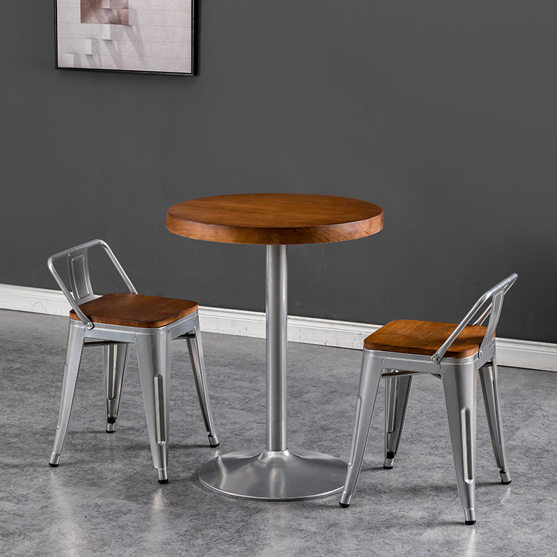 American Dining Chair LOFT Solid Wood Coffee Hall Dining Table And Chairs Combined Dining Room Bar Chairs Industrial Wind Iron Art Dining Table And Chairs