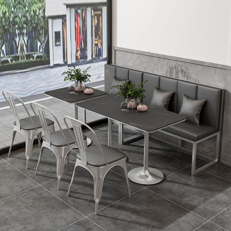 Customized Western Restaurant Leisure Iron Coffee Card Seat Simple Cafe Bar Rectangular Rock Plate Table and Chair Combination