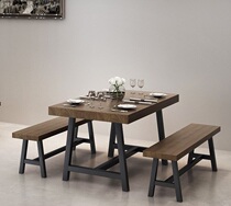 loft retro wrought iron solid wood dining table industrial wind barbecue bar music Restaurant Hotel rectangular table and chair combination