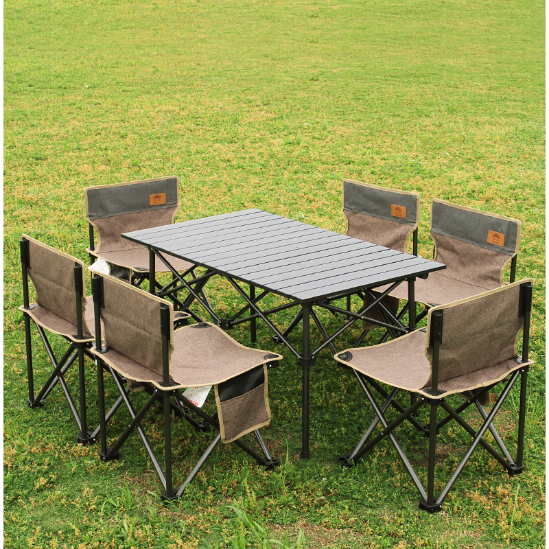 Outdoor table adjustable high and low four-stop adjustment folding table and chairs combined picnic table and chairs Self-driving barbecue table and chairs