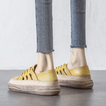 Beef tendon soft sole~丨丨Cowhide retro hollow hole sneakers womens summer toe-cap sports sandals