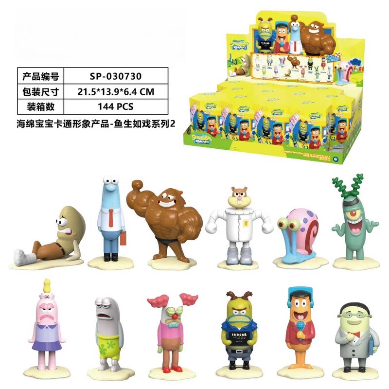 New Spongebob Squarepants Fish Life Is Like a Play 2 Alloy Cute Blind Box Bikini Bottom Mini Figure Street Fish Figurine Toy