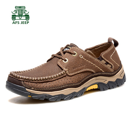 战地吉普运动休闲男鞋皮鞋秋季真皮磨砂皮男士休闲鞋户外 男鞋子