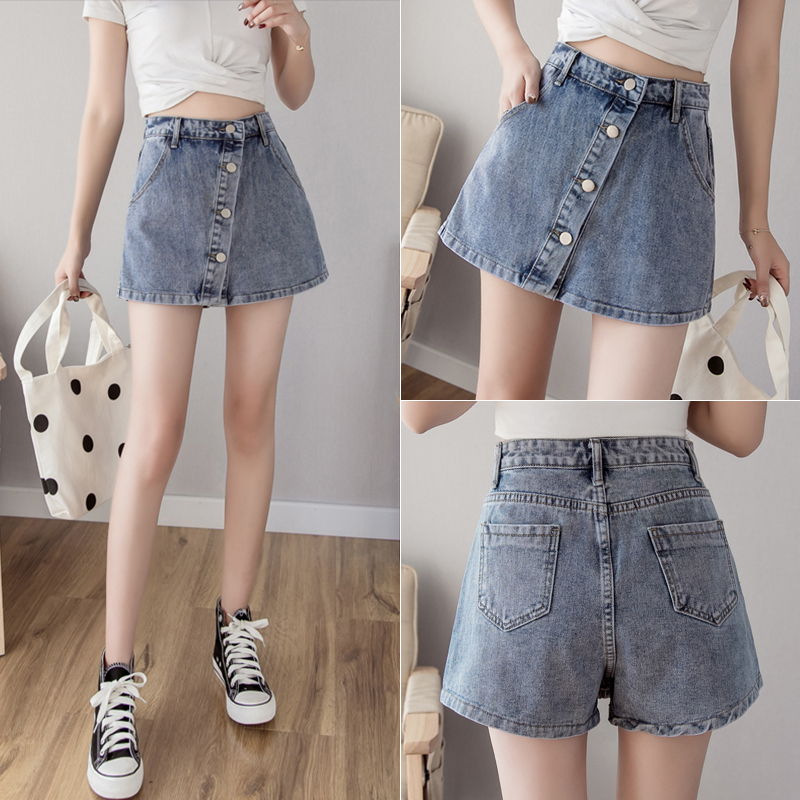 Anti-Exposure Skirt Pants, New Spring Style, Plus Size, High-Waisted Denim Shorts for Women, Loose, Slimming, Wide-Leg A-Line Hot Pants
