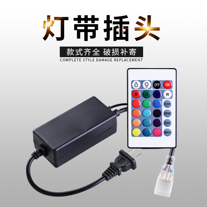 Led remote control high pressure seven colored lights with remote control single row double-row flat wire plug 220V lamp with controller