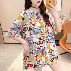 Real shot net red ins short sleeve T-shirt women's summer lovers cartoon round neck Wukong loose large size top