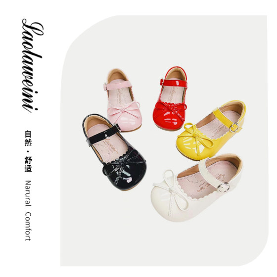 Originated from Guangzhou Lauravini brand candy-colored patent leather bow princess leather shoes LLWN320