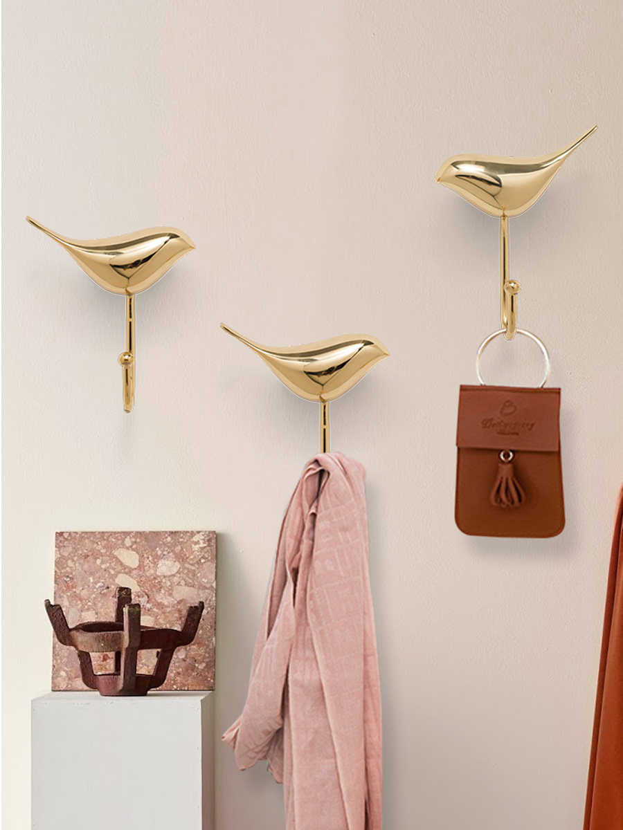 American new Chinese style light luxury key hook bird wall hanging entrance door wall creative hanging hook pure copper