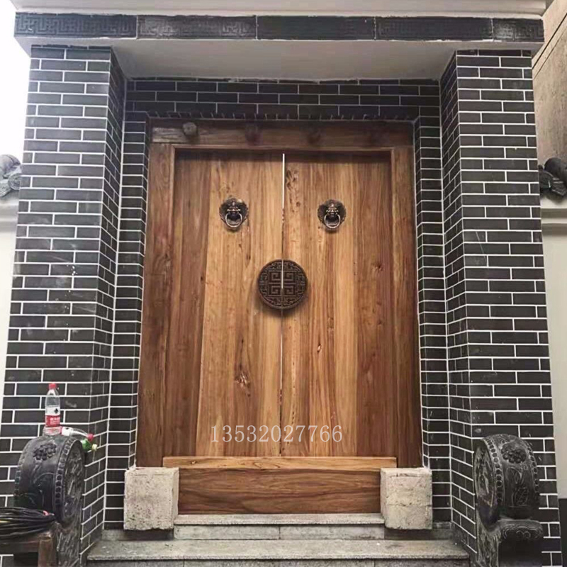 Solid wood gate Double switch wooden door into the family door Villa Self-built house old-style ancient mansion Ancient Elm Wood Courtyard Door