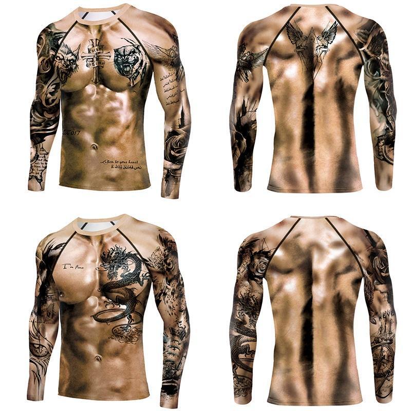 New Creative Funny Macho Muscle Quirky Clothing Trendy Men's Long-Sleeve 3D Pattern Personalized Fake Chest and Abdominal Muscle Shirt