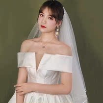 Main wedding dress 2021 new bride one-shoulder satin simple big tail retro high-end custom ceremony wedding dress