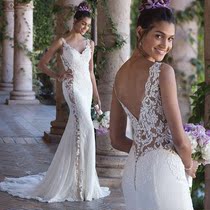 2021 new fishtail lace thin luxury V-neck halter bridal ceremony wedding studio photo custom wedding dress