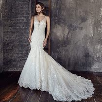 2021 new V-neck fishtail big halter long tail high-end custom ceremony wedding dress thin waist wedding wedding dress