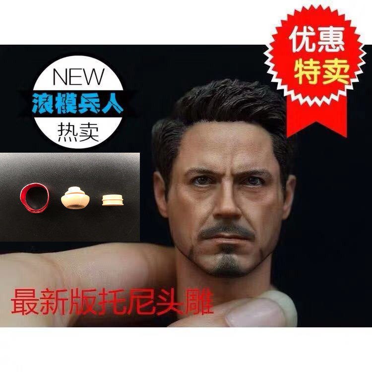 Soldiers 1 6 Iron Man Tony head carving new hairstyle suitable for HT MK double connector neck sleeve spot