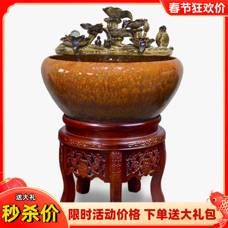Jingdezhen large ceramic goldfish bowl balcony landscaping circulating water office living room fish basin floor tank cabinet