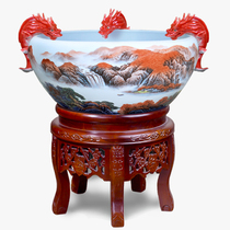 Muxiyuan Jingdezhen large ceramic fish tank faucet water fountain filter oxygen fish basin living room fortune ornaments