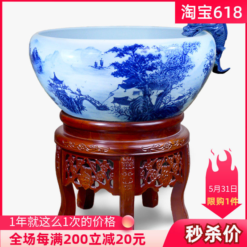 Porcelain fish tank Jingdezhen Domestic fish farming basin Living room Extra-large Ceramic Fish Tank Filtration Cycle Flowing Water Turtle Gold Fish Tank