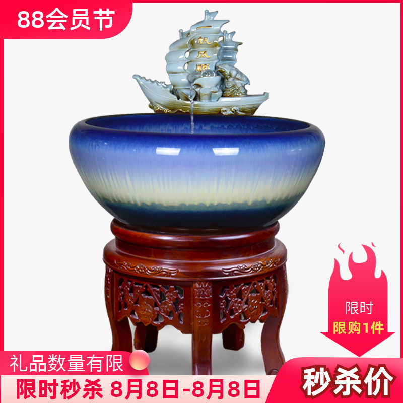 Jingdezhen Ceramic Fish Bowl Household Pipeline Water Fountain Large Fish Bowl Fish Bowl Water Hardware