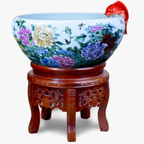 Jingdezhen ceramic fish tank fish basin water circulation water living room household fish farming landscape Lanshou goldfish tank large