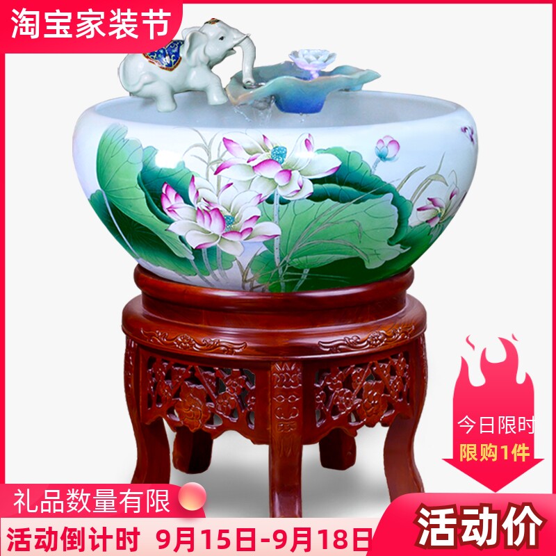 Elephant Jingdezhen ceramic flowing water fish tank fountain circulating filter goldfish basin turtle tank household fish ornaments