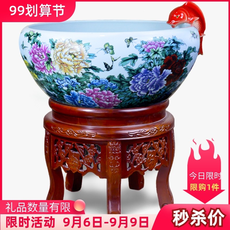 Jingdezhen ceramic fish tank fish basin water circulating water living room home fish farming landscaping Lanshou goldfish tank large