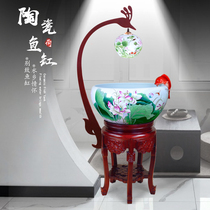 Jingdezhen Chinese ceramic fish tank fish basin Living room water ornaments Filter round cylinder goldfish cylinder large with lamp