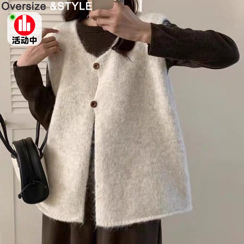 Plus-Size Wool-Blend Sweater Vest for Women, Autumn and Winter, Loose, Soft, Layered, Sleeveless, Knitted Vest